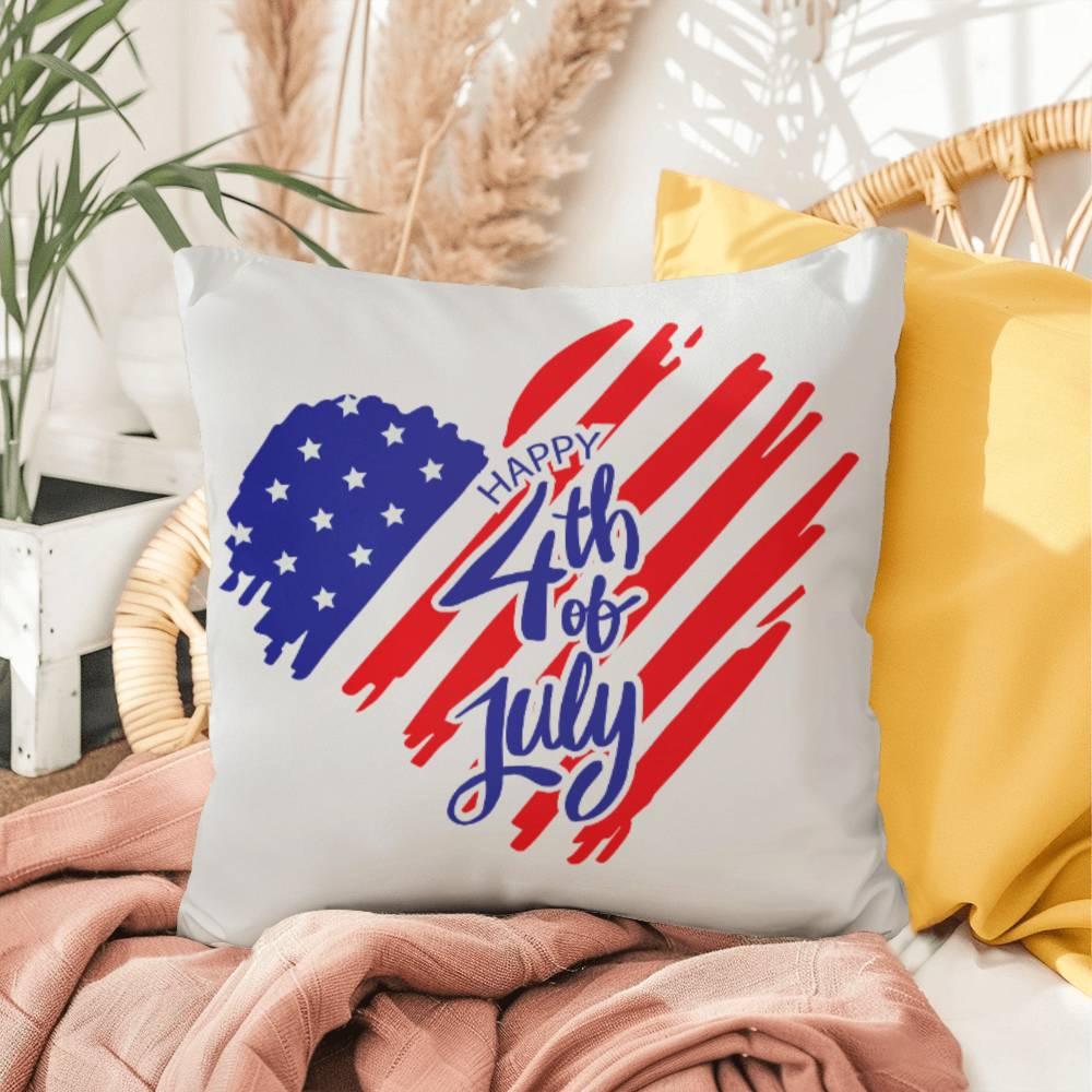 Happy 4th of July Patriotic Heart Comfy Indoor-Outdoor Pillow - Mallard Moon Gift Shop