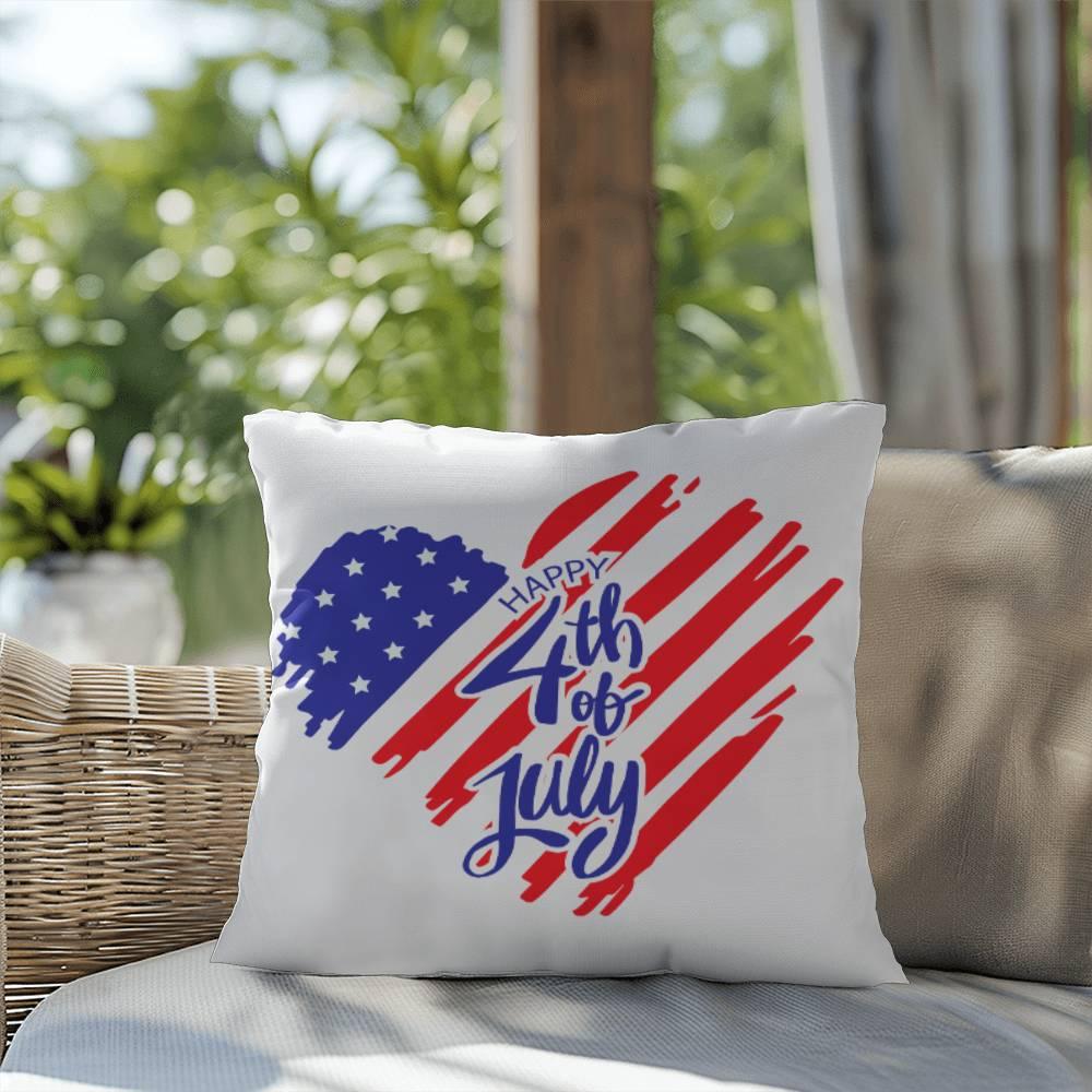 Happy 4th of July Patriotic Heart Comfy Indoor-Outdoor Pillow - Mallard Moon Gift Shop