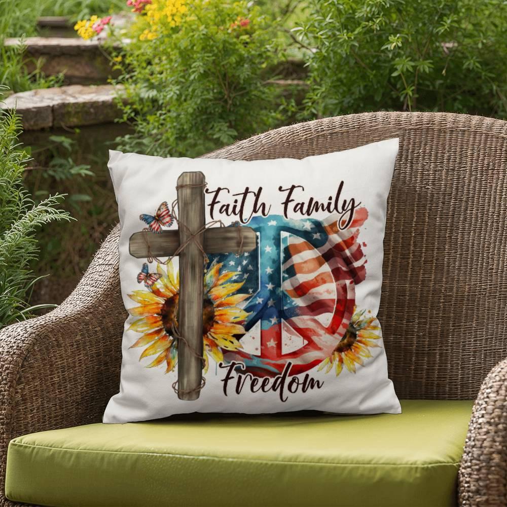 Faith Family Freedom Patriotic Indoor-Outdoor Pillow - Mallard Moon Gift Shop