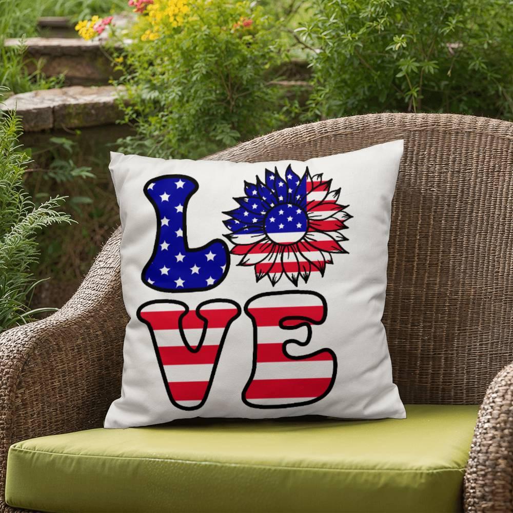 Red, White and Blue Love Patriotic Comfy Indoor-Outdoor Pillow - Mallard Moon Gift Shop