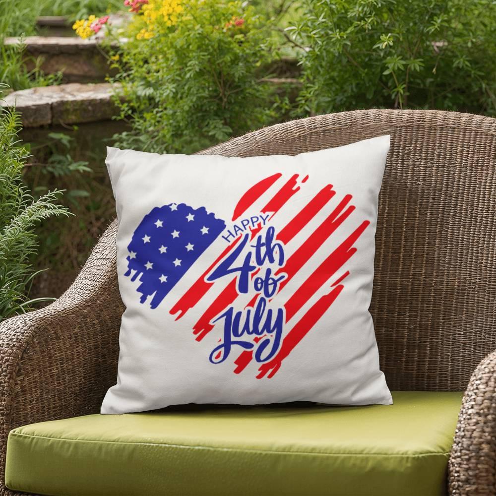 Happy 4th of July Patriotic Heart Comfy Indoor-Outdoor Pillow - Mallard Moon Gift Shop