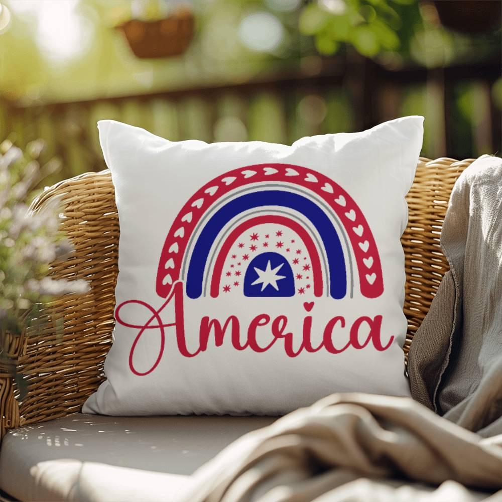 America Red White Blue Rainbow Patriotic Indoor-Outdoor Pillow - Mallard Moon Gift Shop