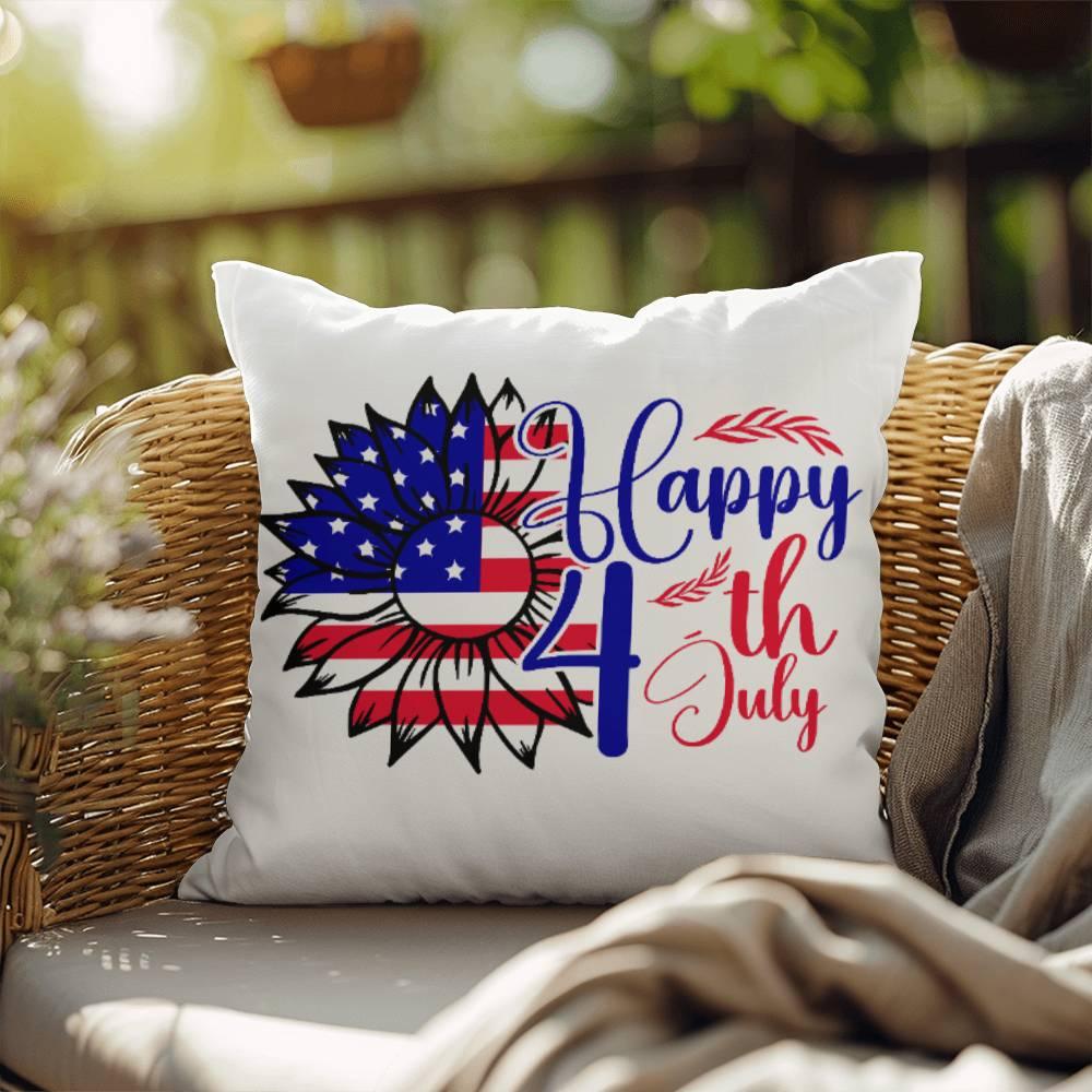 Happy 4th of July Sunflower Patriotic Indoor-Outdoor Pillow - Mallard Moon Gift Shop