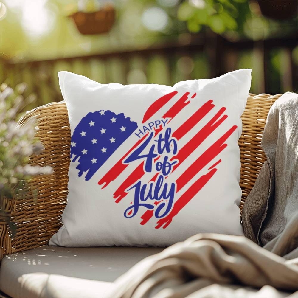 Happy 4th of July Patriotic Heart Comfy Indoor-Outdoor Pillow - Mallard Moon Gift Shop
