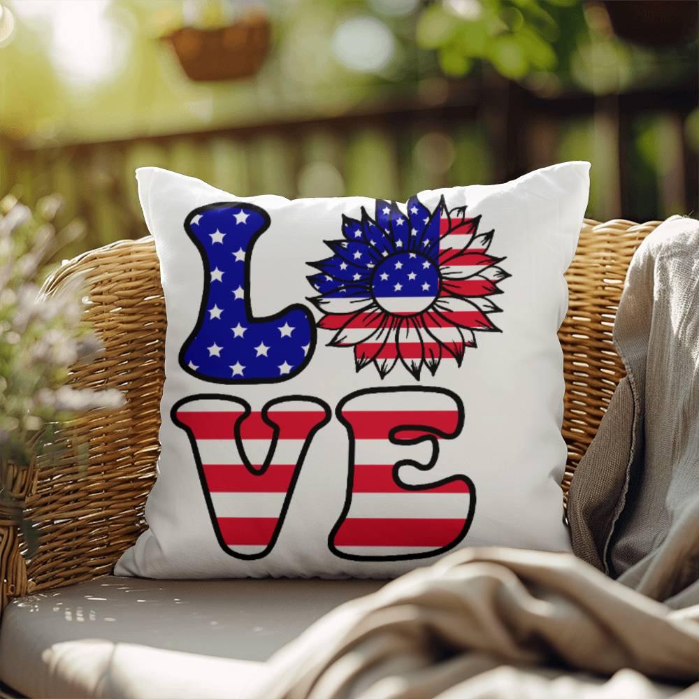 Red, White and Blue Love Patriotic Comfy Indoor-Outdoor Pillow - Mallard Moon Gift Shop