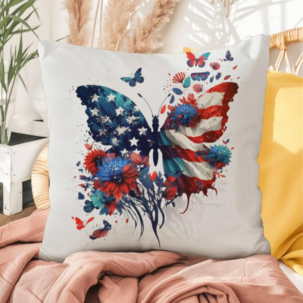 American Flag Patriotic Butterfly Indoor-Outdoor Pillow - Mallard Moon Gift Shop