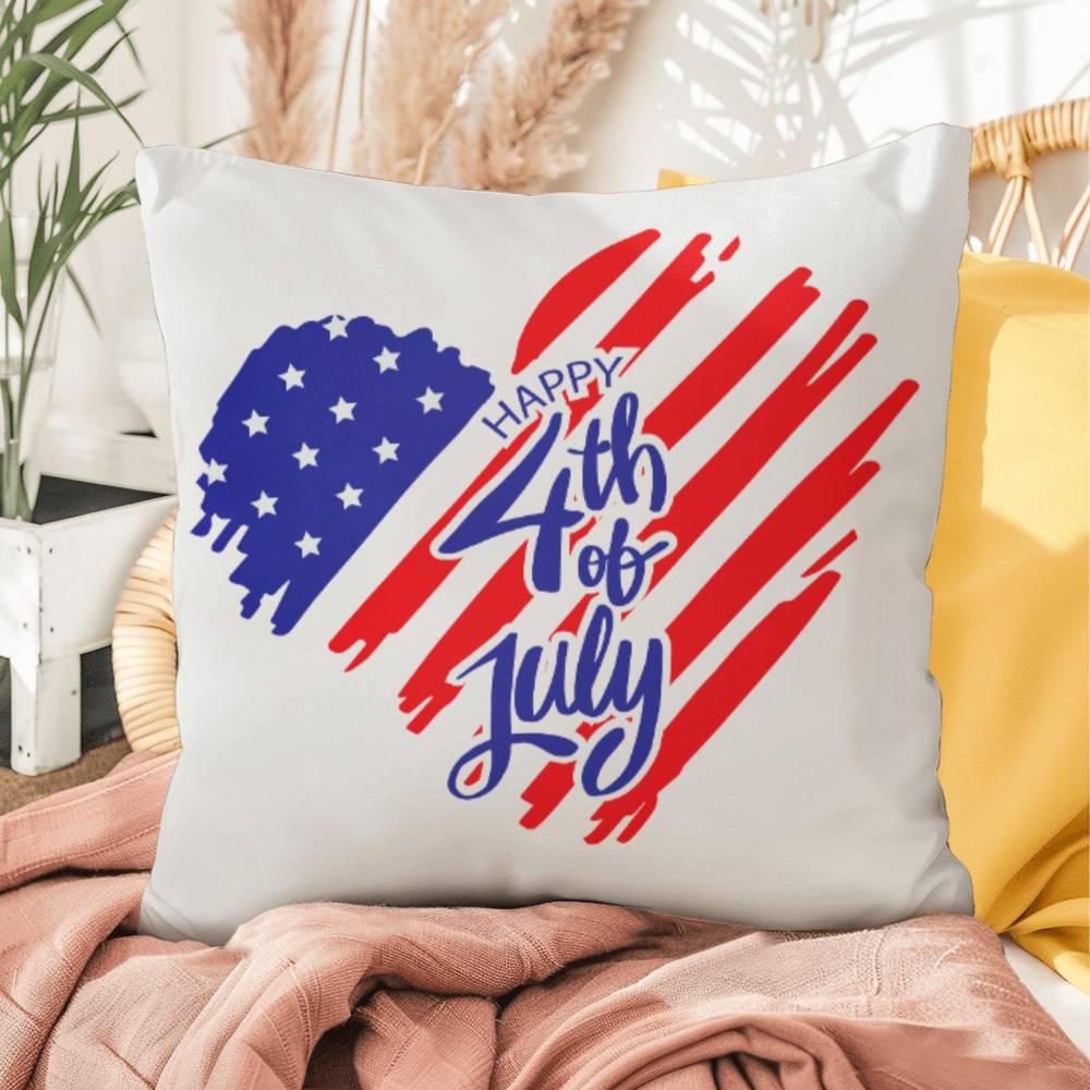 Happy 4th of July Patriotic Heart Comfy Indoor-Outdoor Pillow - Mallard Moon Gift Shop