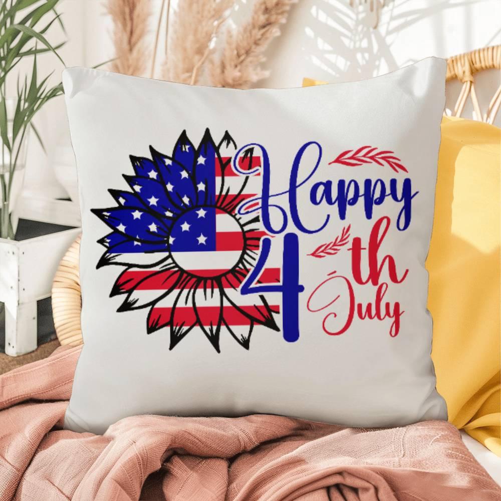 Happy 4th of July Sunflower Patriotic Indoor-Outdoor Pillow - Mallard Moon Gift Shop