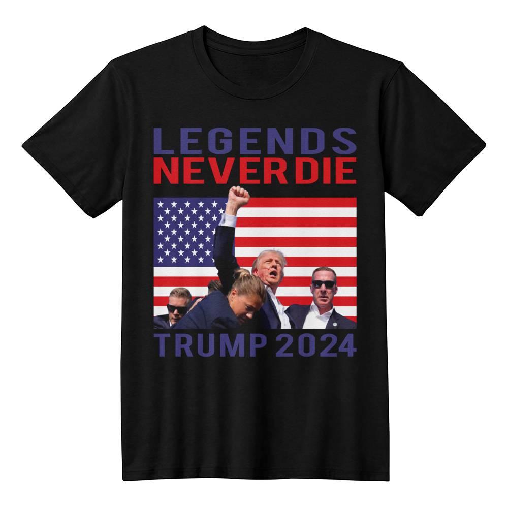 Trump 2024 Legends Never Die - Tee Shirt Front Print - Mallard Moon Gift Shop