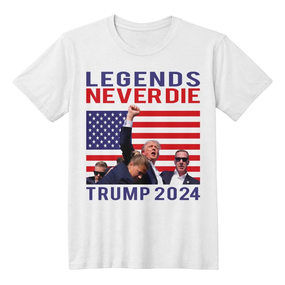 Trump 2024 Legends Never Die - Tee Shirt Front Print - Mallard Moon Gift Shop