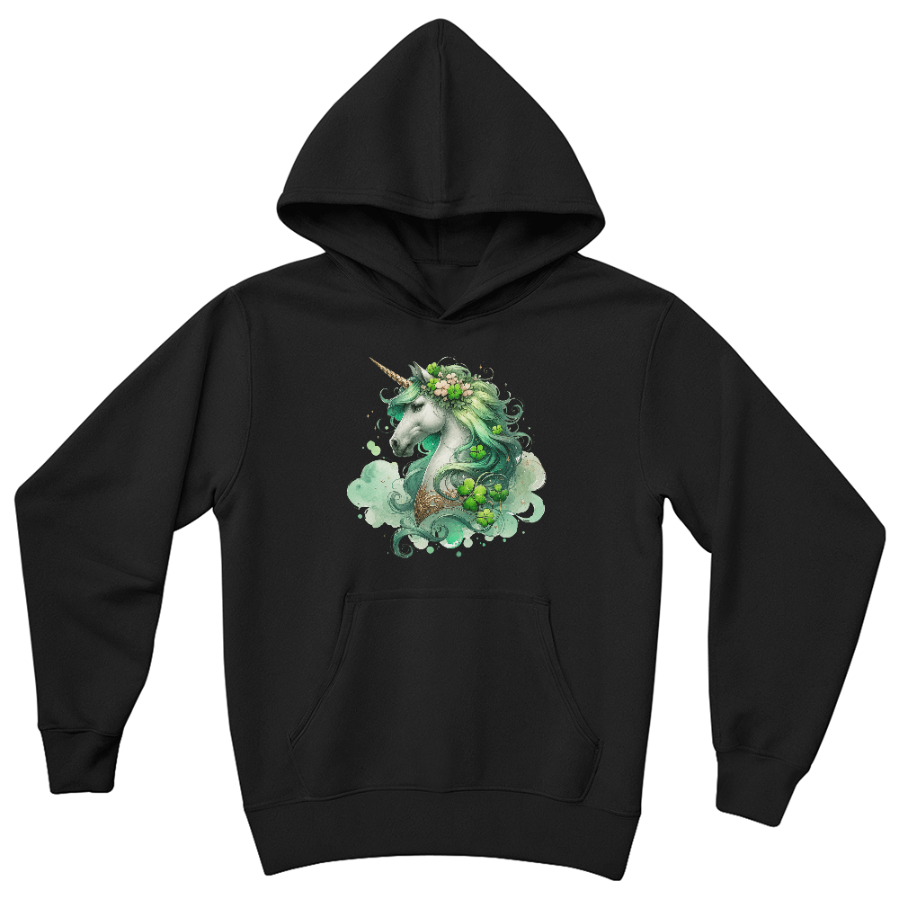 Youth Unicorn Pullover Hoodie – St. Patrick's Day Lucky Shamrock Sweatshirt – Soft Cotton Blend Fleece – Girls & Boys Cozy Hoodie - Mallard Moon Gift Shop