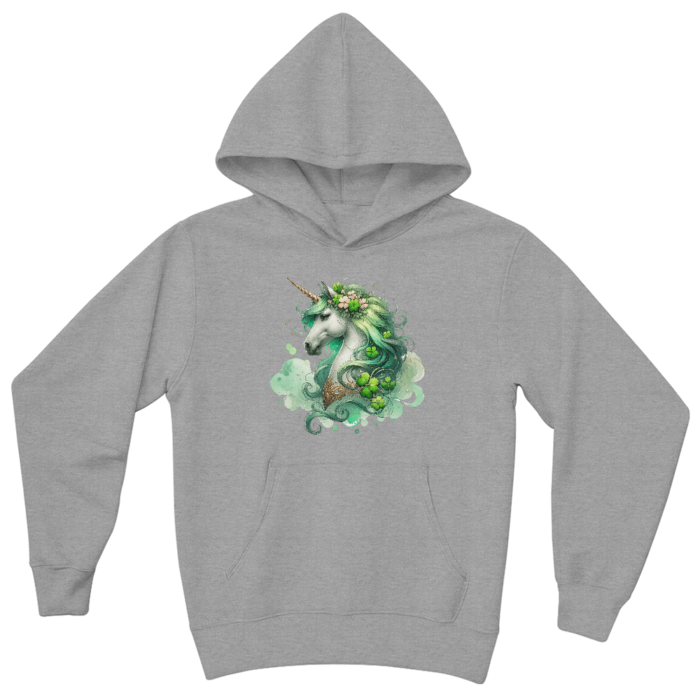 Youth Unicorn Pullover Hoodie – St. Patrick's Day Lucky Shamrock Sweatshirt – Soft Cotton Blend Fleece – Girls & Boys Cozy Hoodie - Mallard Moon Gift Shop