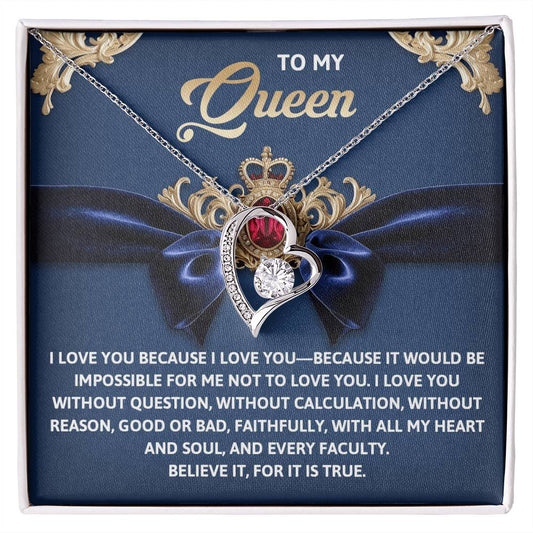 To My Queen: Forever Love Necklace with Regal and Emotional Message Card - Mallard Moon Gift Shop