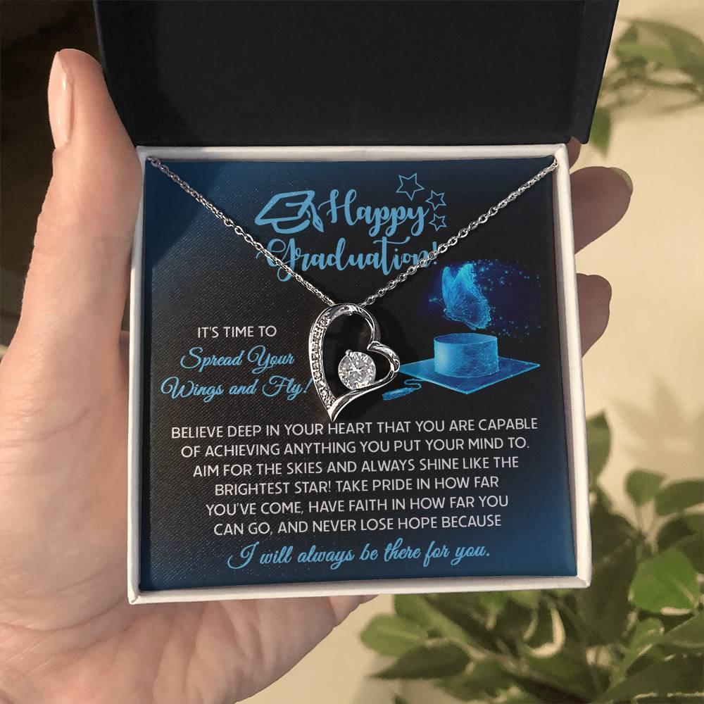 Graduation Gift for Her Spread Your Wings and Fly Forever Love Heart Pendant Necklace with Gift Box - Mallard Moon Gift Shop