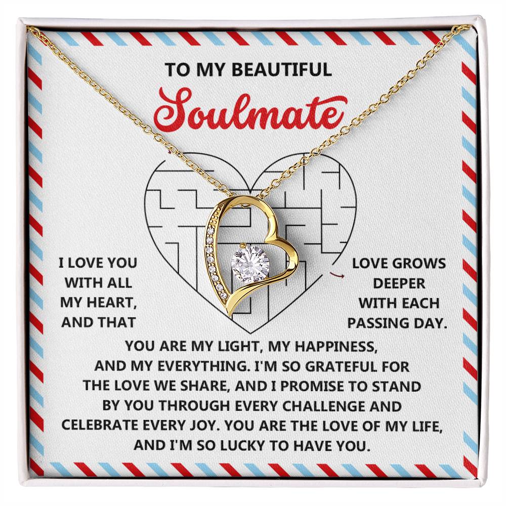 To My Soulmate: Forever Love Heart Necklace with Emotional and Heartfelt Message Lucky to Have You - Mallard Moon Gift Shop