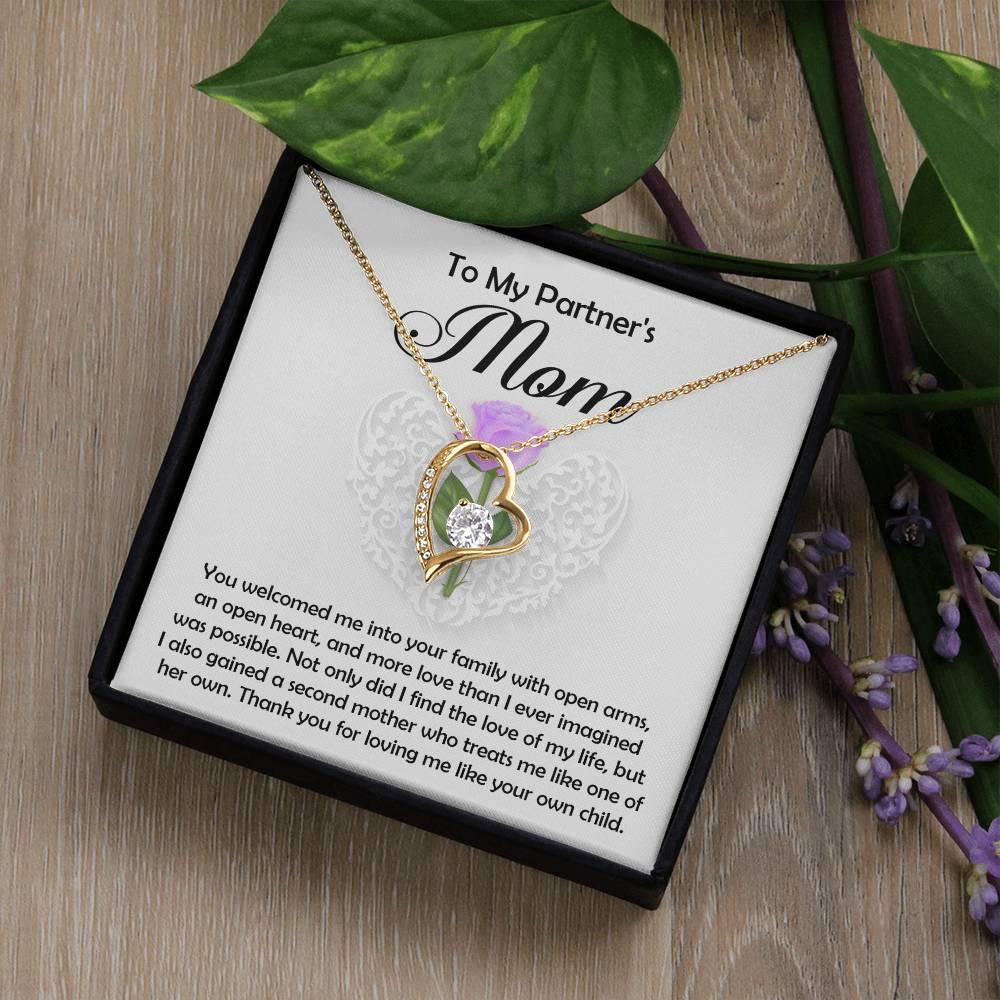 To My Partner's Mom You Welcomed me with Open Arms and an Open Heart Pendant Necklace - Mallard Moon Gift Shop