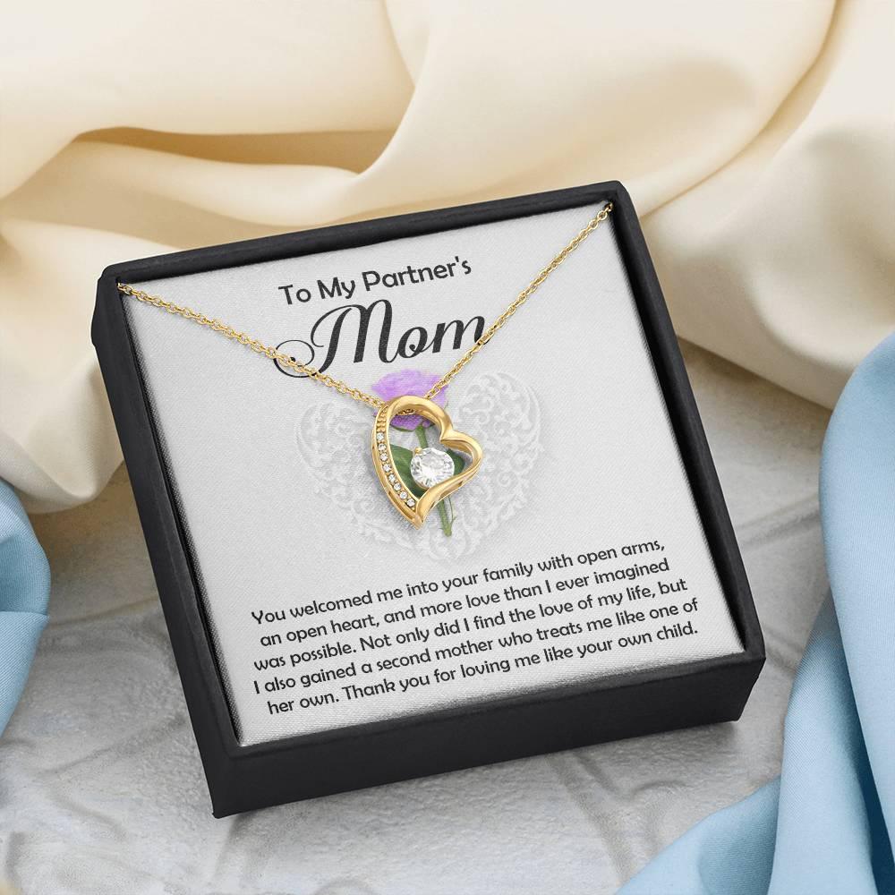 To My Partner's Mom You Welcomed me with Open Arms and an Open Heart Pendant Necklace - Mallard Moon Gift Shop