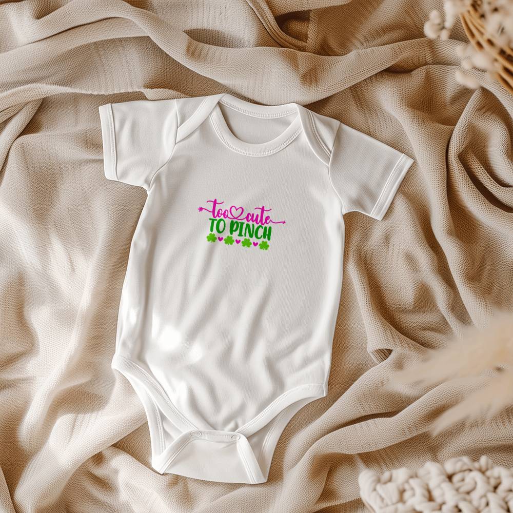 Too Cute to Pinch St. Patrick’s Day Baby Bodysuit – Funny Shamrock Onesie – Soft Cotton Infant Romper – Irish Holiday Outfit & Baby Gift - Mallard Moon Gift Shop