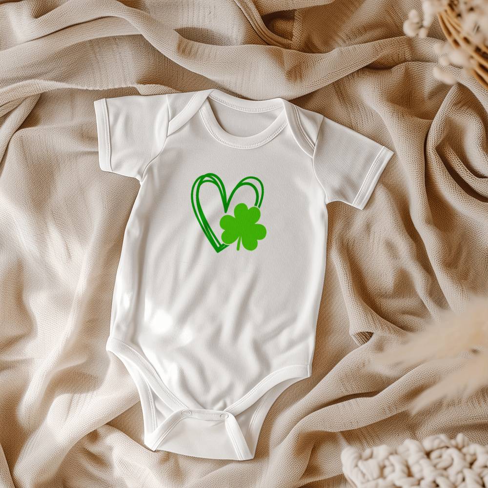 Lucky Shamrock Heart St. Patrick’s Day Baby Bodysuit – Cute Irish Onesie – Soft Cotton Infant Romper – Newborn Holiday Outfit & Baby Shower Gift - Mallard Moon Gift Shop