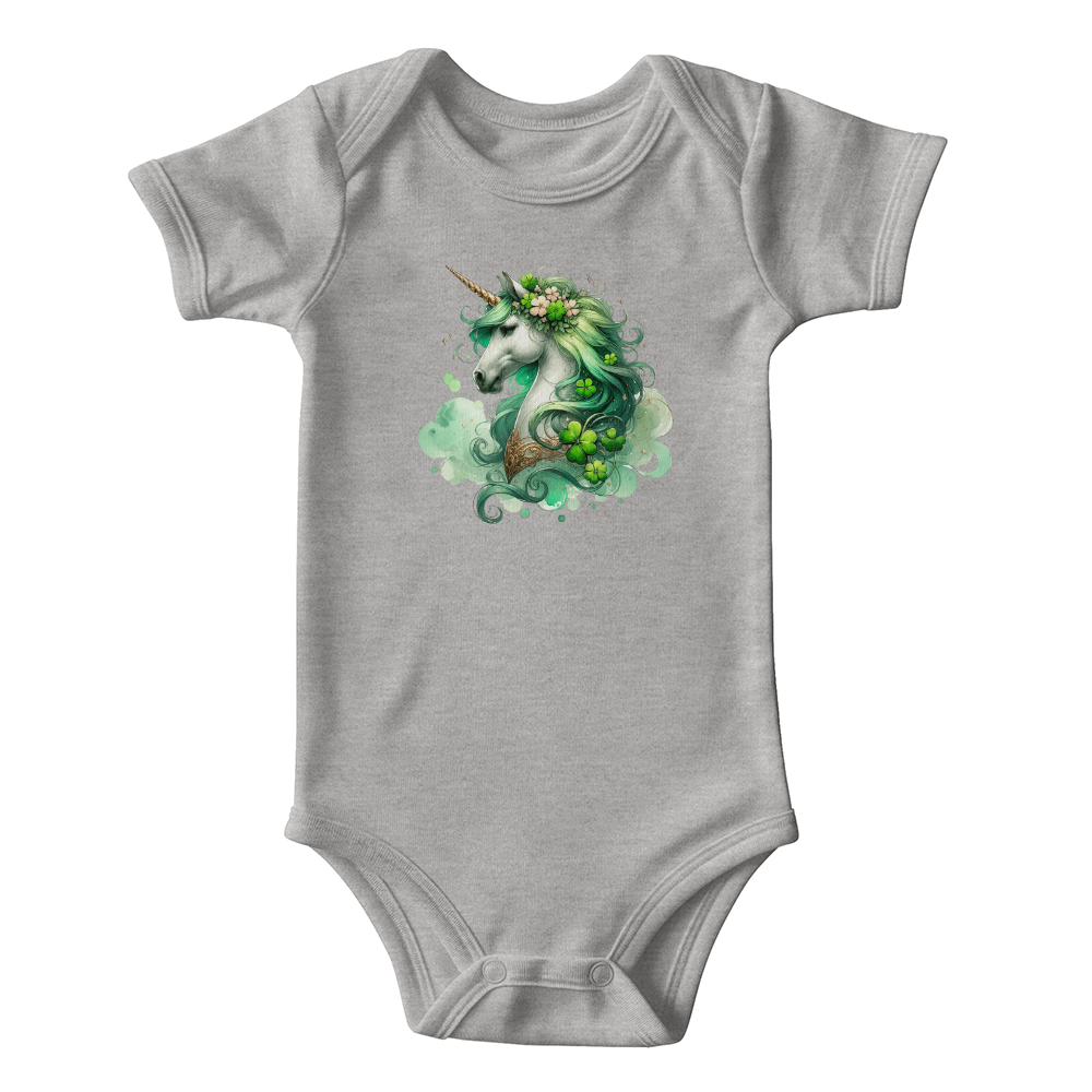 Magical Irish Unicorn St. Patrick's Day Baby Bodysuit – Enchanted Shamrock Lucky Charm Onesie – Soft Cotton Infant Romper – Fantasy Holiday Outfit & Baby Gift - Mallard Moon Gift Shop