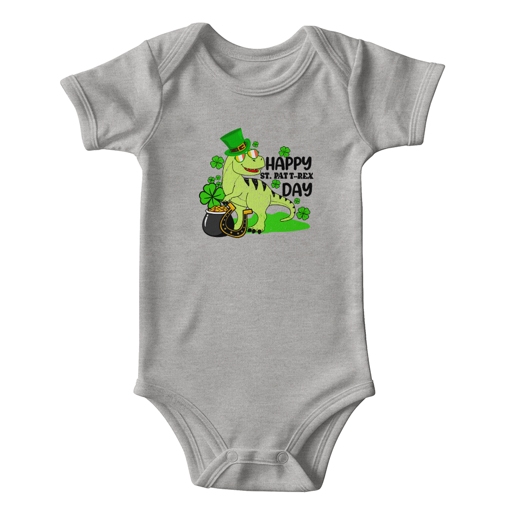Baby St. Patrick's Day Bodysuit – Cute T-Rex Dinosaur – Lucky Irish Holiday Outfit – Soft Cotton Short Sleeve Infant Romper - Mallard Moon Gift Shop