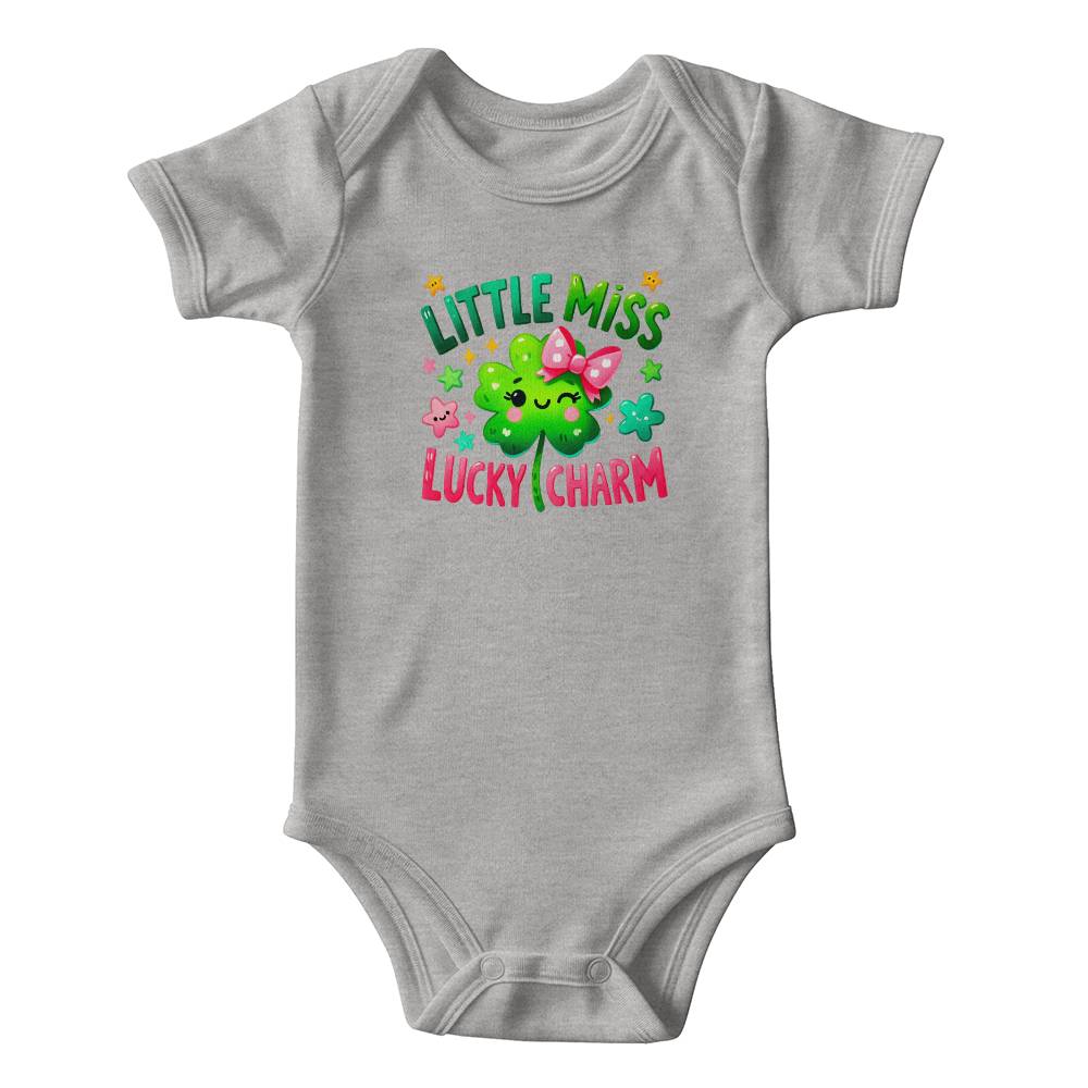 Little Miss Lucky Charm St. Patrick’s Day Baby Bodysuit – Cute Shamrock & Bow Onesie – Soft Cotton Infant Romper – Irish Holiday Outfit & Baby Gift - Mallard Moon Gift Shop