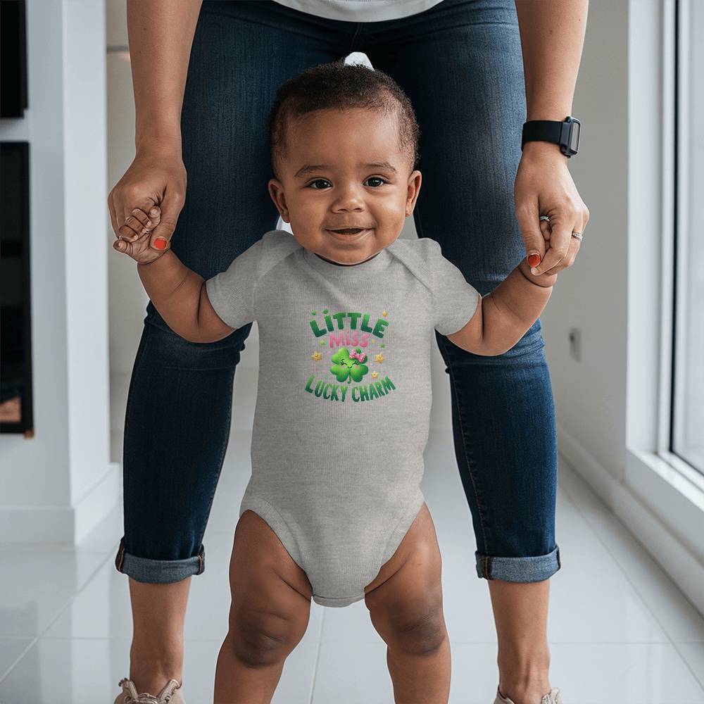 Little Miss Lucky Charm St. Patrick’s Day Baby Bodysuit – Cute Shamrock & Bow Onesie – Soft Cotton Infant Romper – Irish Holiday Outfit & Baby Gift - Mallard Moon Gift Shop