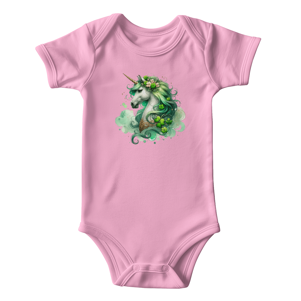 Magical Irish Unicorn St. Patrick's Day Baby Bodysuit – Enchanted Shamrock Lucky Charm Onesie – Soft Cotton Infant Romper – Fantasy Holiday Outfit & Baby Gift - Mallard Moon Gift Shop
