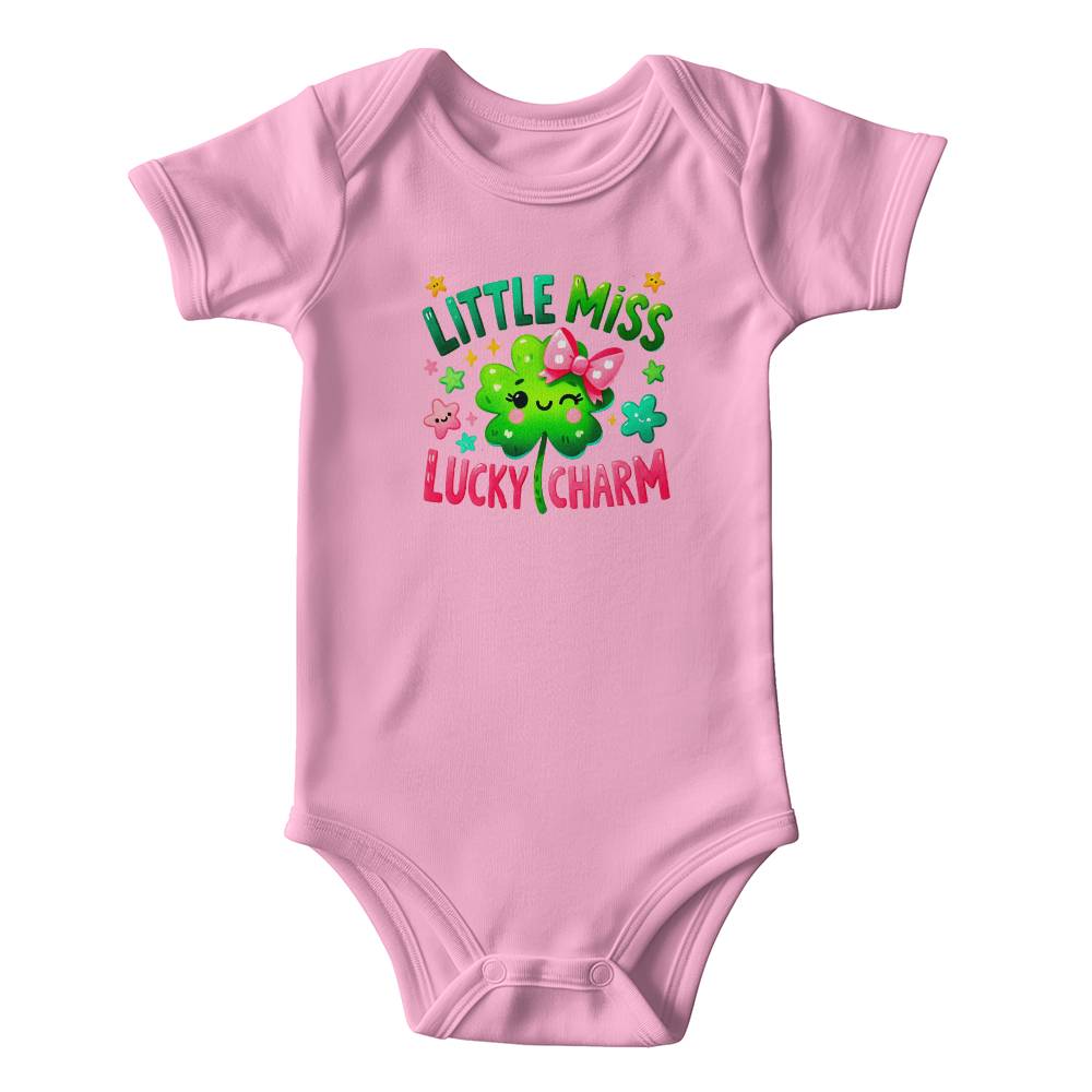 Little Miss Lucky Charm St. Patrick’s Day Baby Bodysuit – Cute Shamrock & Bow Onesie – Soft Cotton Infant Romper – Irish Holiday Outfit & Baby Gift - Mallard Moon Gift Shop