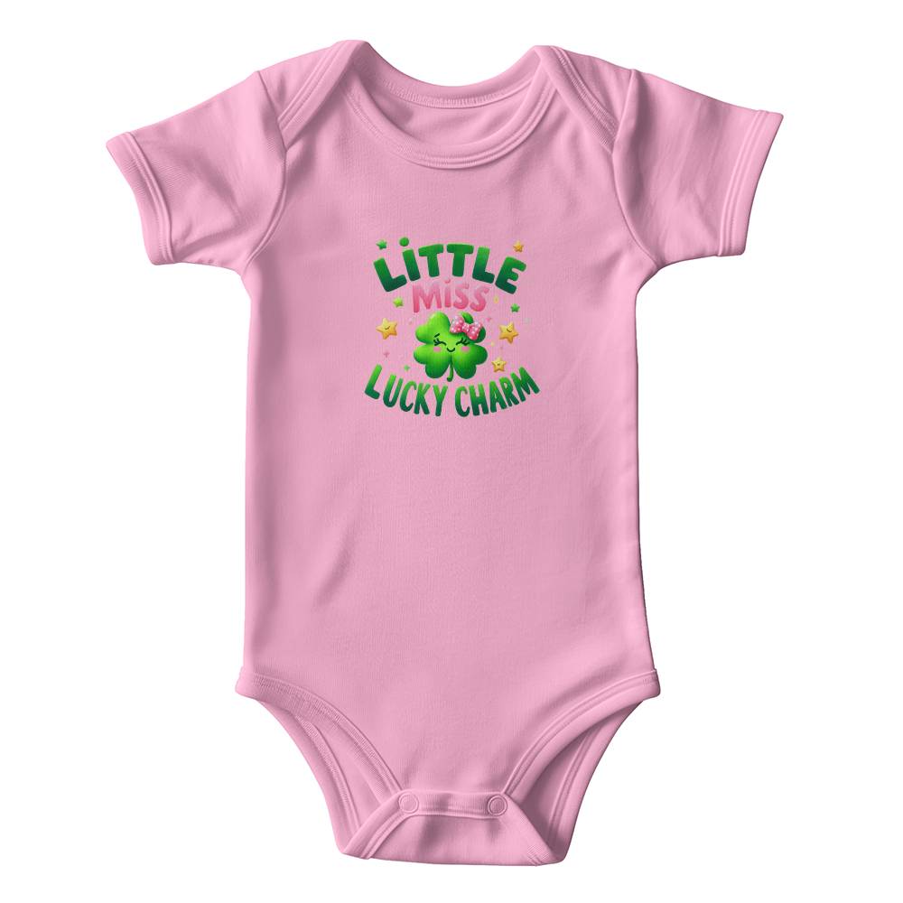 Little Miss Lucky Charm St. Patrick’s Day Baby Bodysuit – Cute Shamrock & Bow Onesie – Soft Cotton Infant Romper – Irish Holiday Outfit & Baby Gift - Mallard Moon Gift Shop
