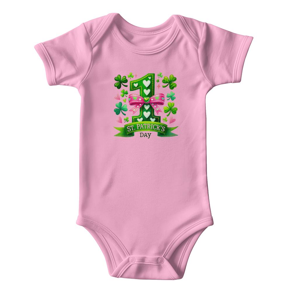 First St. Patrick’s Day Baby Girl Bodysuit – Cute Shamrock & Bow Onesie – Soft Cotton Infant Romper – Lucky Irish Holiday Outfit & Baby Shower Gift - Mallard Moon Gift Shop