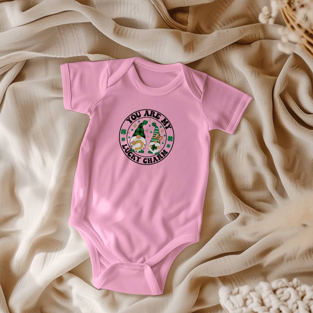 You Are My Lucky Charm St. Patrick’s Day Baby Bodysuit – Cute Gnome & Shamrock Onesie – Soft Cotton Infant Romper – Funny Irish Holiday Outfit & Baby Gift - Mallard Moon Gift Shop