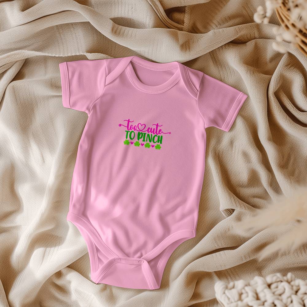 Too Cute to Pinch St. Patrick’s Day Baby Bodysuit – Funny Shamrock Onesie – Soft Cotton Infant Romper – Irish Holiday Outfit & Baby Gift - Mallard Moon Gift Shop