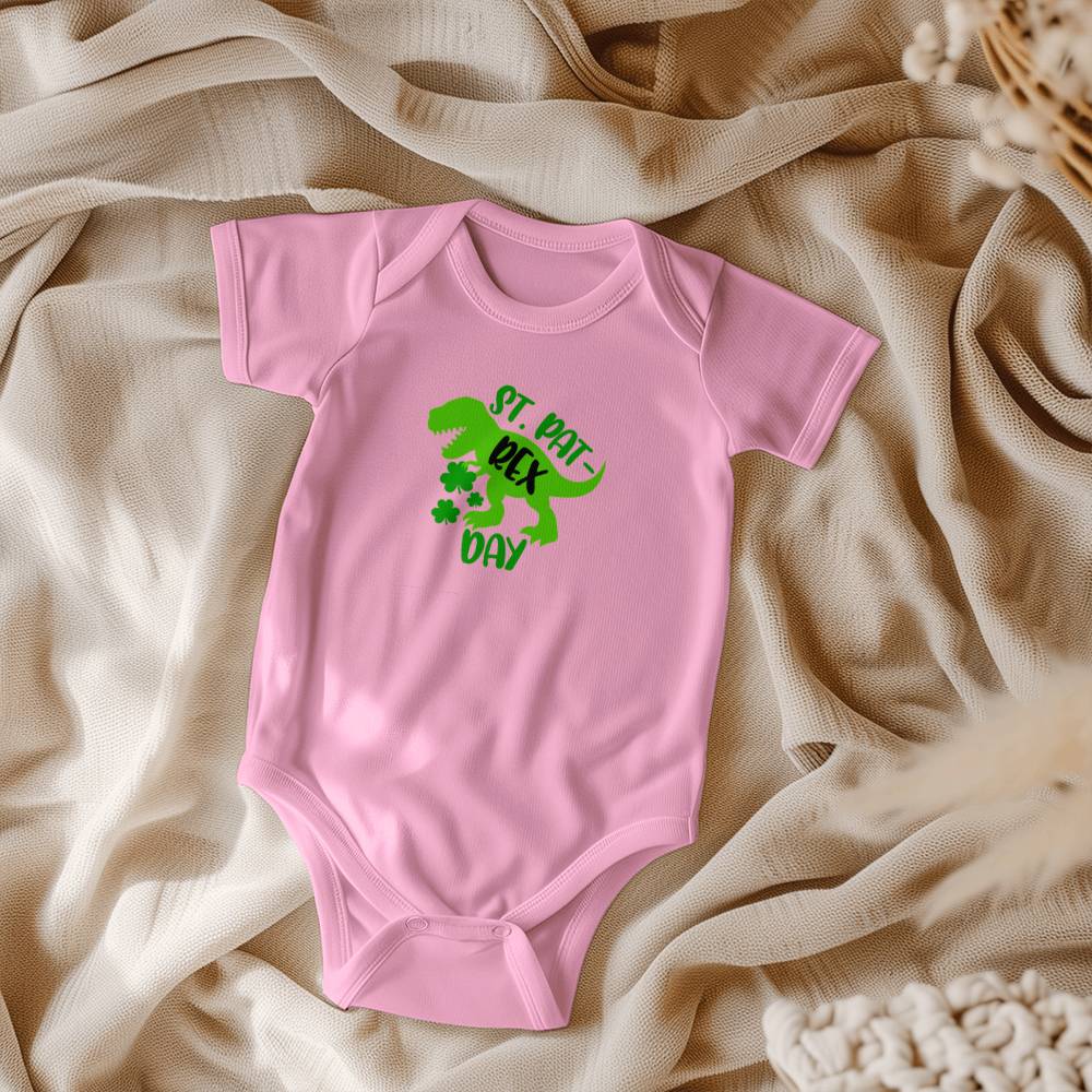 St. Pat-Rex Day Baby Bodysuit – Funny Dinosaur St. Patrick’s Day Onesie – Soft Cotton Infant Romper – Cute Irish Holiday Outfit & Baby Gift - Mallard Moon Gift Shop
