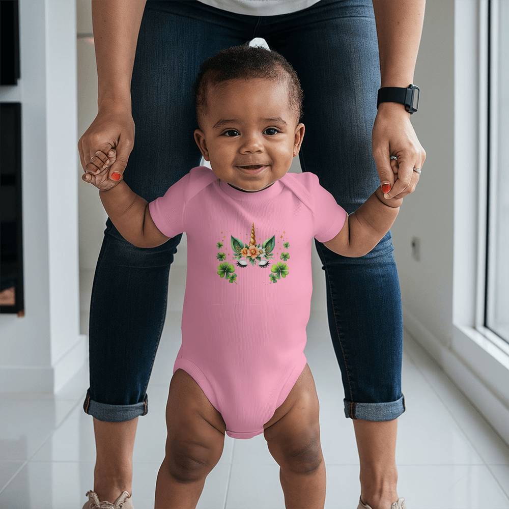 Lucky Unicorn St. Patrick’s Day Baby Bodysuit – Cute Shamrock & Floral Onesie – Soft Cotton Infant Romper – Irish Holiday Outfit & Baby Shower Gift - Mallard Moon Gift Shop