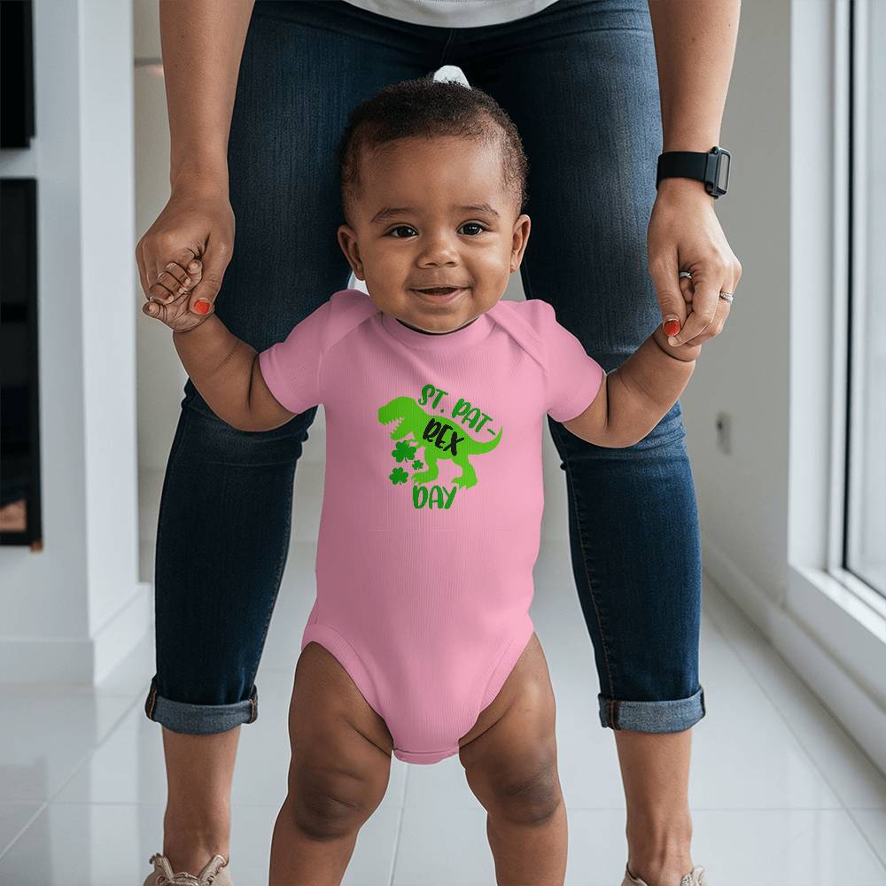 St. Pat-Rex Day Baby Bodysuit – Funny Dinosaur St. Patrick’s Day Onesie – Soft Cotton Infant Romper – Cute Irish Holiday Outfit & Baby Gift - Mallard Moon Gift Shop