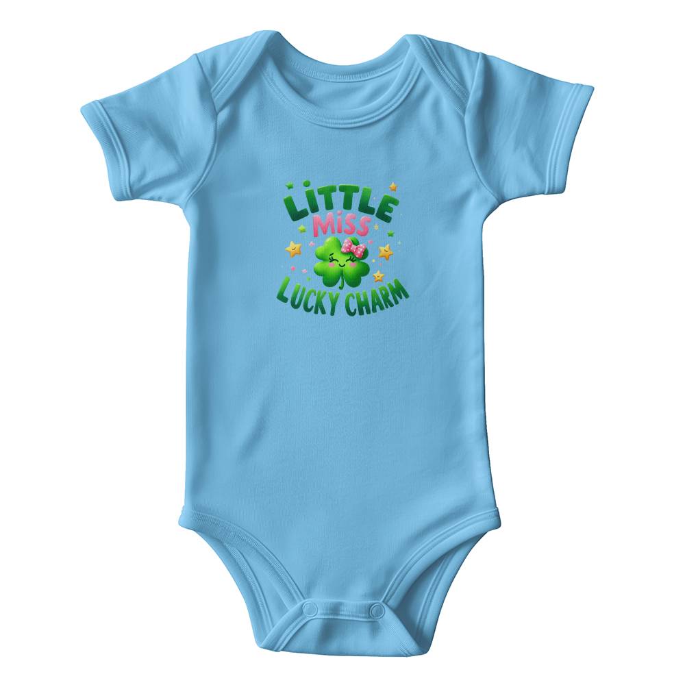 Little Miss Lucky Charm St. Patrick’s Day Baby Bodysuit – Cute Shamrock & Bow Onesie – Soft Cotton Infant Romper – Irish Holiday Outfit & Baby Gift - Mallard Moon Gift Shop