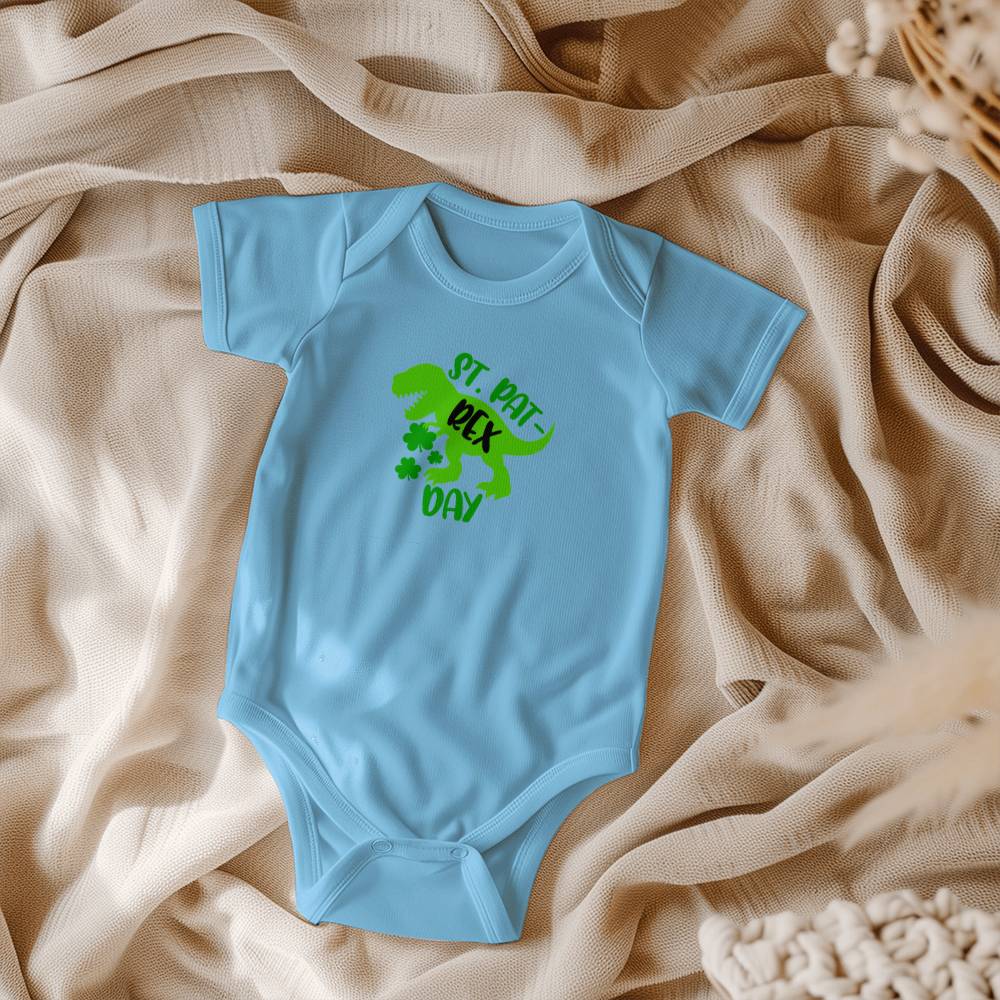 St. Pat-Rex Day Baby Bodysuit – Funny Dinosaur St. Patrick’s Day Onesie – Soft Cotton Infant Romper – Cute Irish Holiday Outfit & Baby Gift - Mallard Moon Gift Shop