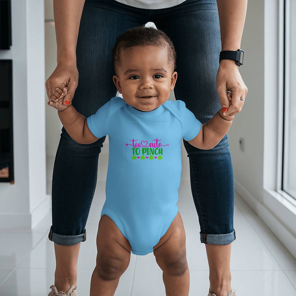 Too Cute to Pinch St. Patrick’s Day Baby Bodysuit – Funny Shamrock Onesie – Soft Cotton Infant Romper – Irish Holiday Outfit & Baby Gift - Mallard Moon Gift Shop