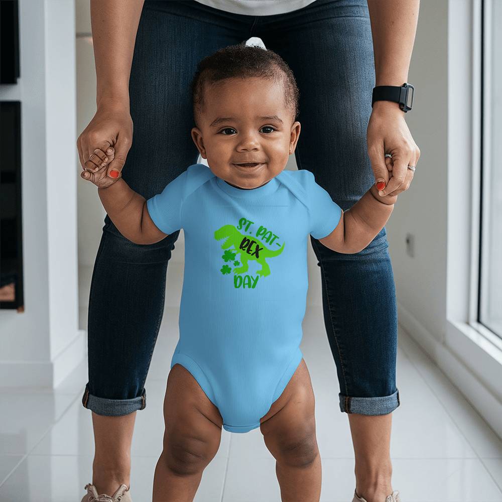 St. Pat-Rex Day Baby Bodysuit – Funny Dinosaur St. Patrick’s Day Onesie – Soft Cotton Infant Romper – Cute Irish Holiday Outfit & Baby Gift - Mallard Moon Gift Shop