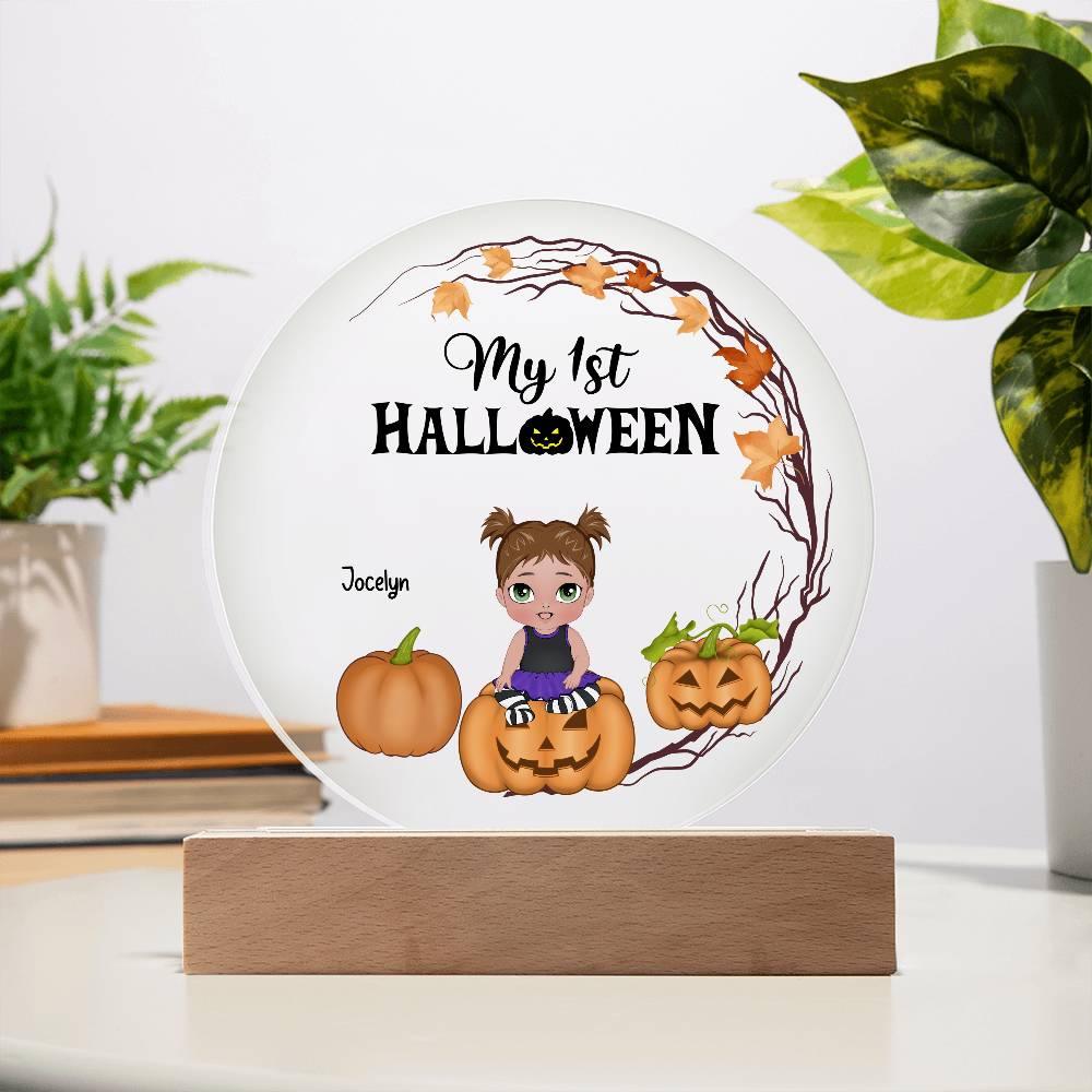 Personalized First Halloween Keepsake Acrylic Lighted LED Plaque - Mallard Moon Gift Shop