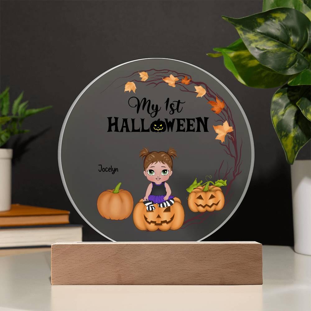 Personalized First Halloween Keepsake Acrylic Lighted LED Plaque - Mallard Moon Gift Shop