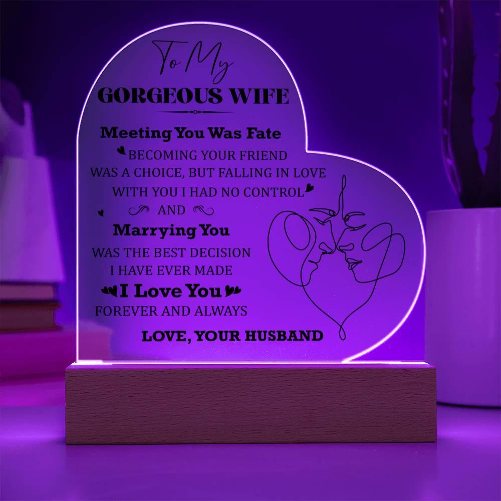 Wife Gift - Meeting You Was Fate - Personalized Heart Shaped Acrylic Plaque - Mallard Moon Gift Shop
