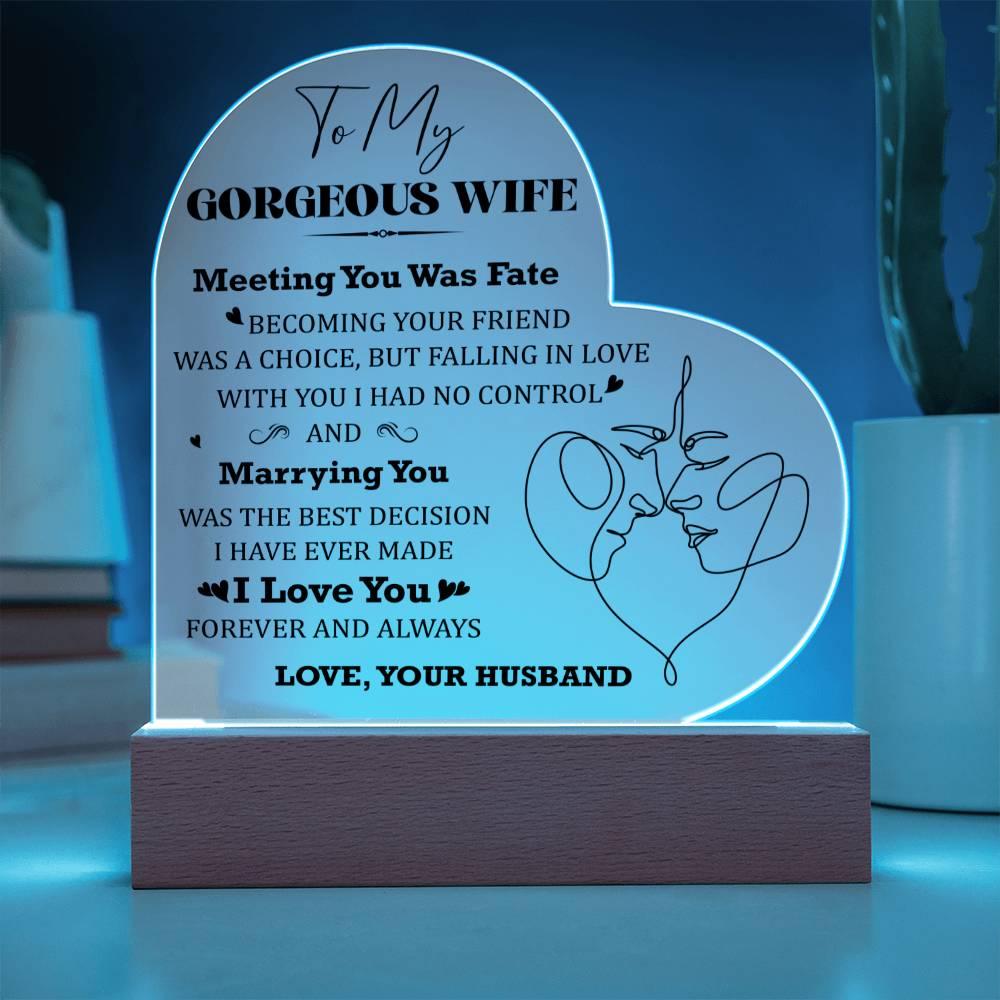 Wife Gift - Meeting You Was Fate - Personalized Heart Shaped Acrylic Plaque - Mallard Moon Gift Shop