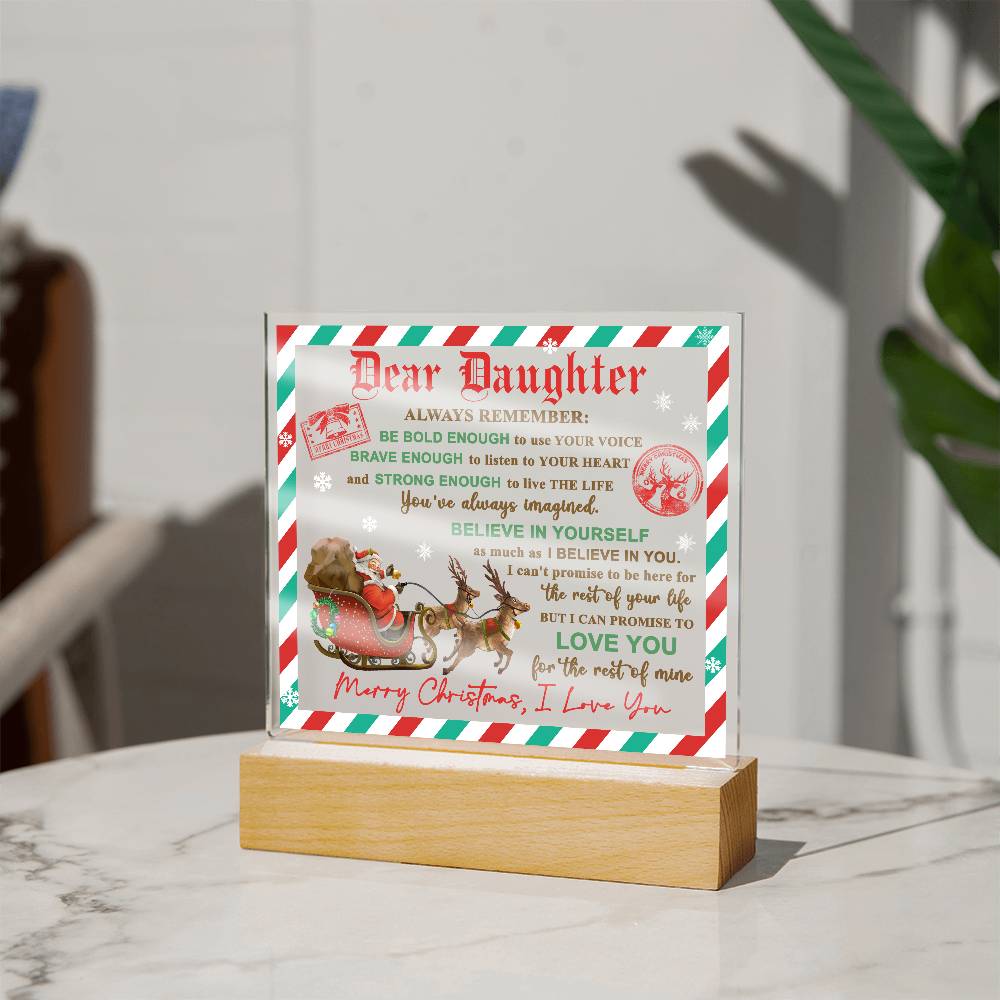 Daughter - Use Your Voice Christmas Acrylic Square Plaque with LED Wooden Base - Mallard Moon Gift Shop