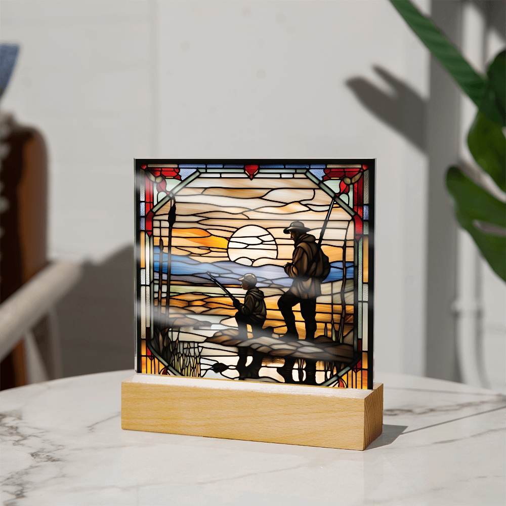 Father and Son Duck Hunting - Stained Glass Style LED Acrylic Plaque – A Meaningful Gift for Hunters and Outdoorsmen - Mallard Moon Gift Shop
