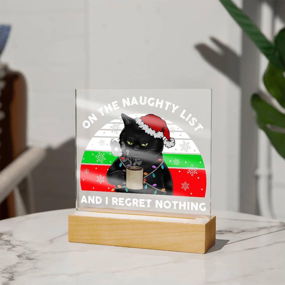 Christmas Santa's Naughty List Acrylic Square Plaque with LED Wooden Base - Mallard Moon Gift Shop
