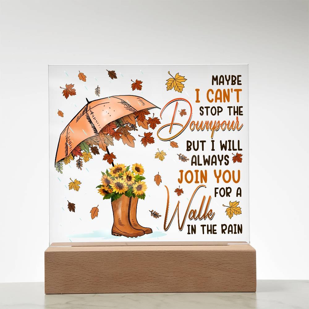 Best Friend Join You for a Walk in the Rain Acrylic Square Plaque with LED Wood Base - Mallard Moon Gift Shop