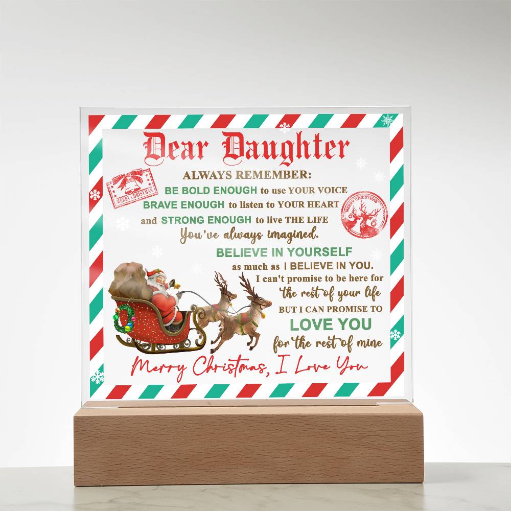 Daughter - Use Your Voice Christmas Acrylic Square Plaque with LED Wooden Base - Mallard Moon Gift Shop