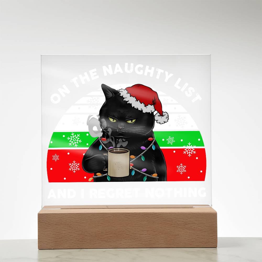 Christmas Santa's Naughty List Acrylic Square Plaque with LED Wooden Base - Mallard Moon Gift Shop